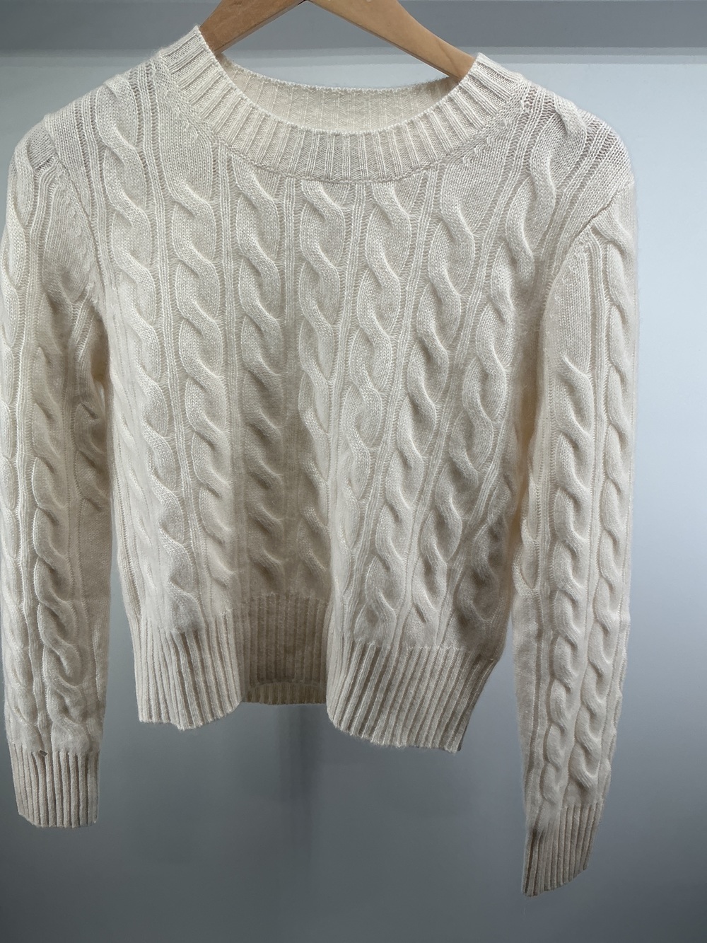 Mongolian Cashmere Shrunken Cable Crewneck Sweater